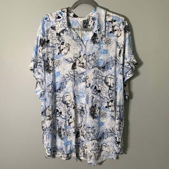 NEW Jane & Delancey lightweight short sleeve flowy novelty vacation button up - Picture 1 of 9